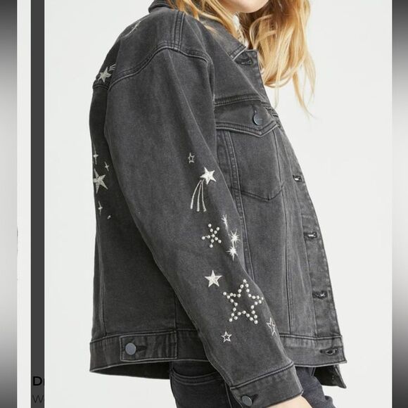 Driftwood Shooting Star Embroidered Beaded Denim Jacket In Black - Picture 3 of 6